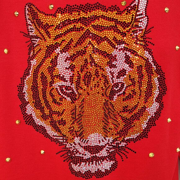 Bengal Tiger Studded Unisex Red Hoodie - Picture 4 of 7